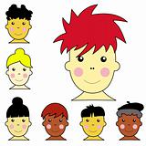 Set of cute multicultural boy and girl faces illustration vector.