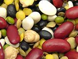 A close-up view on mixed and colourful legumes
