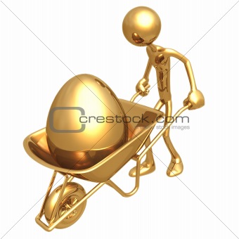 Pushing Gold Nest Egg In A Wheelbarrow