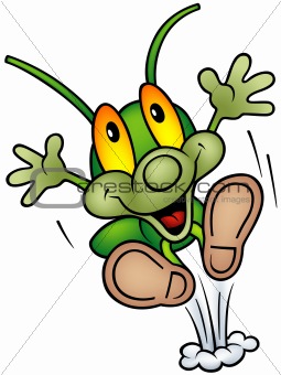 Happy Green Bug - jumping