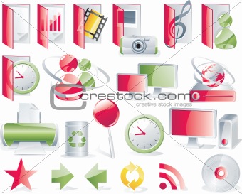 Vector glossy icon set. Computer/network theme