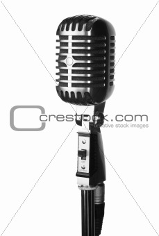 Retro microphone on stand isolated on white