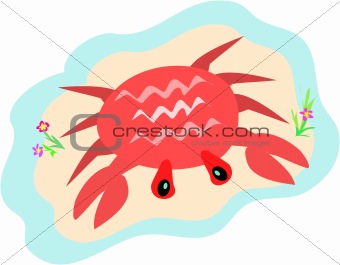 Crab on the Sand with Flowers