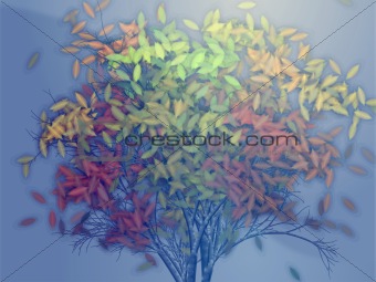 Tree with falling leaves, illustration