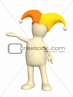 3d puppet, in a hat of the clown with bells