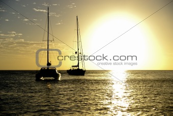 Boats at sunset in Guadeloupe