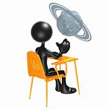 Student With A Planet Above School Desk