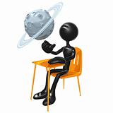 Student With A Planet Above School Desk