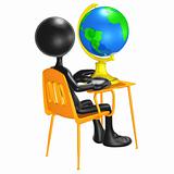 Student With A Globe On School Desk