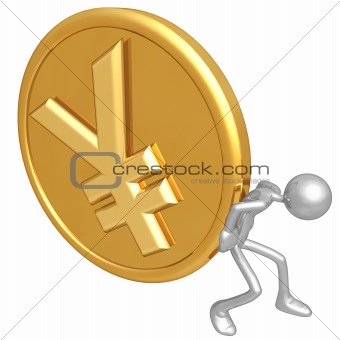 Pushing Gold Yen Coin