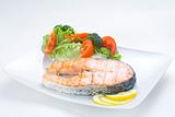 fresh salmon cooked with salad 
