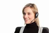 Pretty business woman talking on headset