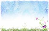 Spring background with a grass and flowers