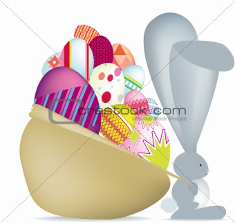 Isolated easter bunny with sack of eggs