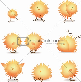 Set of 9 icon drawings of a chick