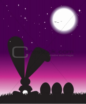 Silhouette of easter bunny and eggs 