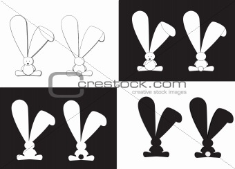 Easter bunny silhouette and line drawings