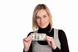 Buinesswoman holding dollars