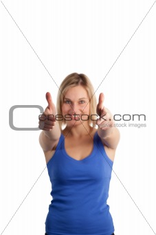 Casual Woman with her thumbs up to the camera