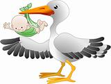 Stork with a newborn baby