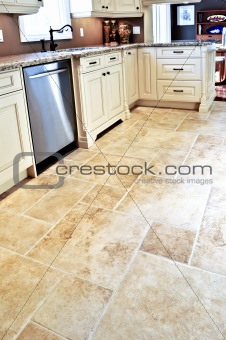 Tile floor in modern kitchen