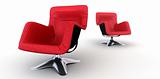 two red chairs on white background