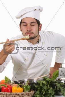 young chef smelling