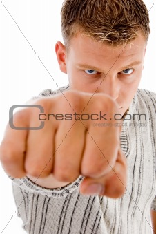 handsome guy showing fist