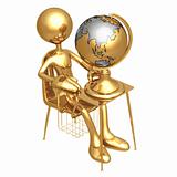 Golden Student With A Globe On School Desk