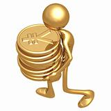 Carrying A Stack Of Gold Yen Coins
