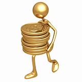 Carrying A Stack Of Gold Dollar Coins
