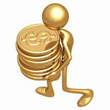 Carrying A Stack Of Gold Dollar Coins