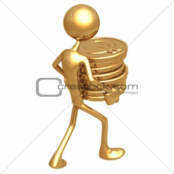 Carrying A Stack Of Gold Euro Coins