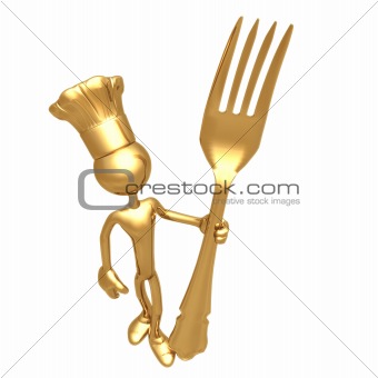 Golden Chef Baker With Fork