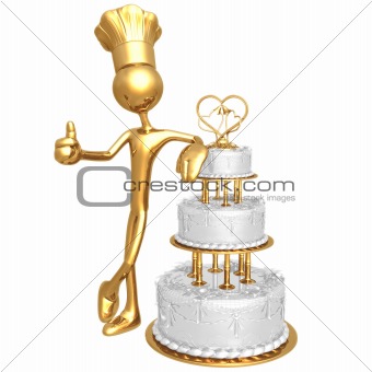 Golden Chef Baker With Wedding Cake
