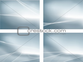 Silver set of 4 gradient mesh backgrounds and wave