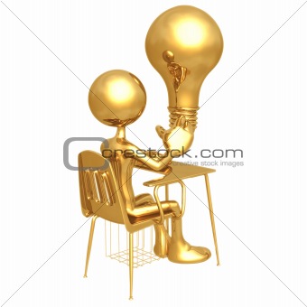 Golden Student With A Big Idea At School Desk