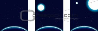 Space, set of 3 global planet backgrounds with stars