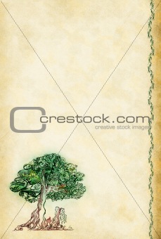 Old sheet with a picture as a tree