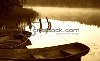 Boats in the lake in summertime