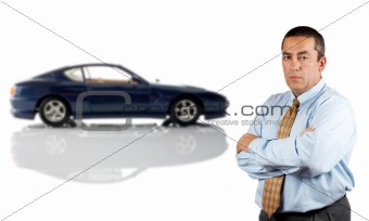 Serious businessman and the modern car