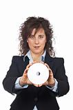 Business woman holding a dvd disc