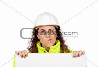 Female construction worker with worried gesture