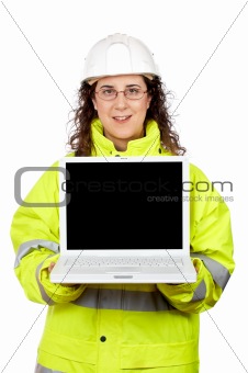 Showing a laptop