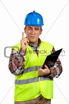 Construction worker with the finger up