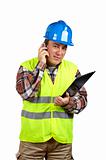 Construction worker talking with cell phone