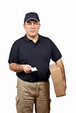 Courier handing a blank card