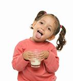 Cute little girl drinking milk