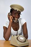 African girl with old phone