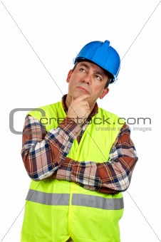 Construction worker thinking